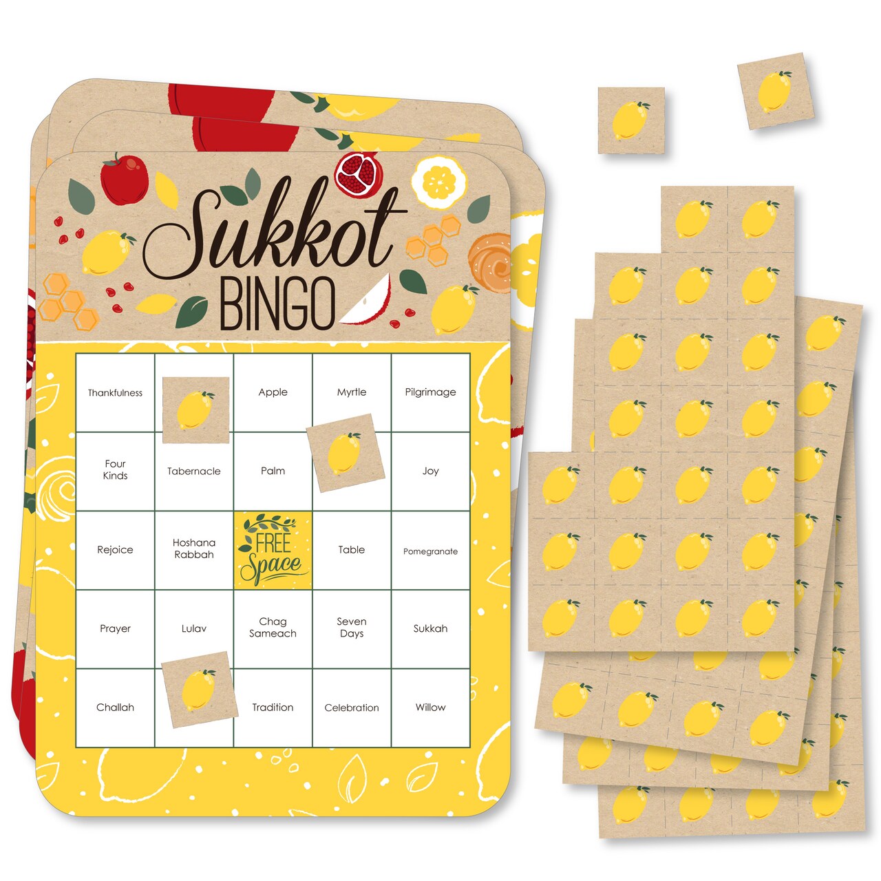 Big Dot of Happiness Sukkot - Bingo Cards and Markers - Sukkah Holiday Bingo Game - Set of 18